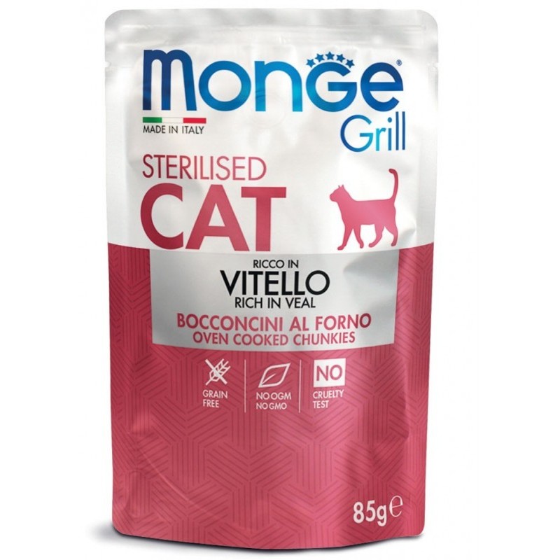 MONGE GRILL BUSTE CAT STERILIZZATO VITELLO 85 GR